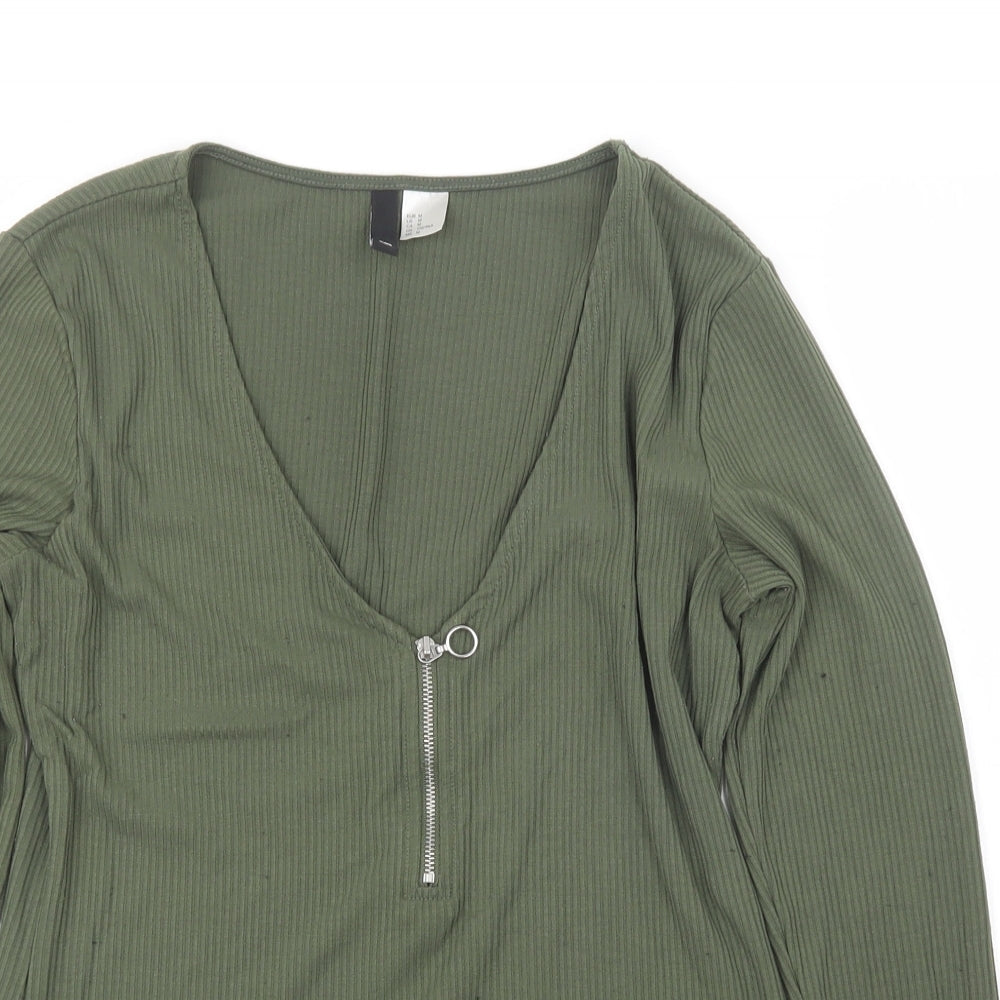 Womens UK Size M Divided by H&M Green Basic T-Shirt