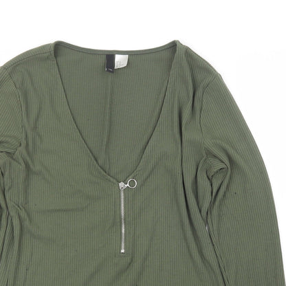 Womens UK Size M Divided by H&M Green Basic T-Shirt