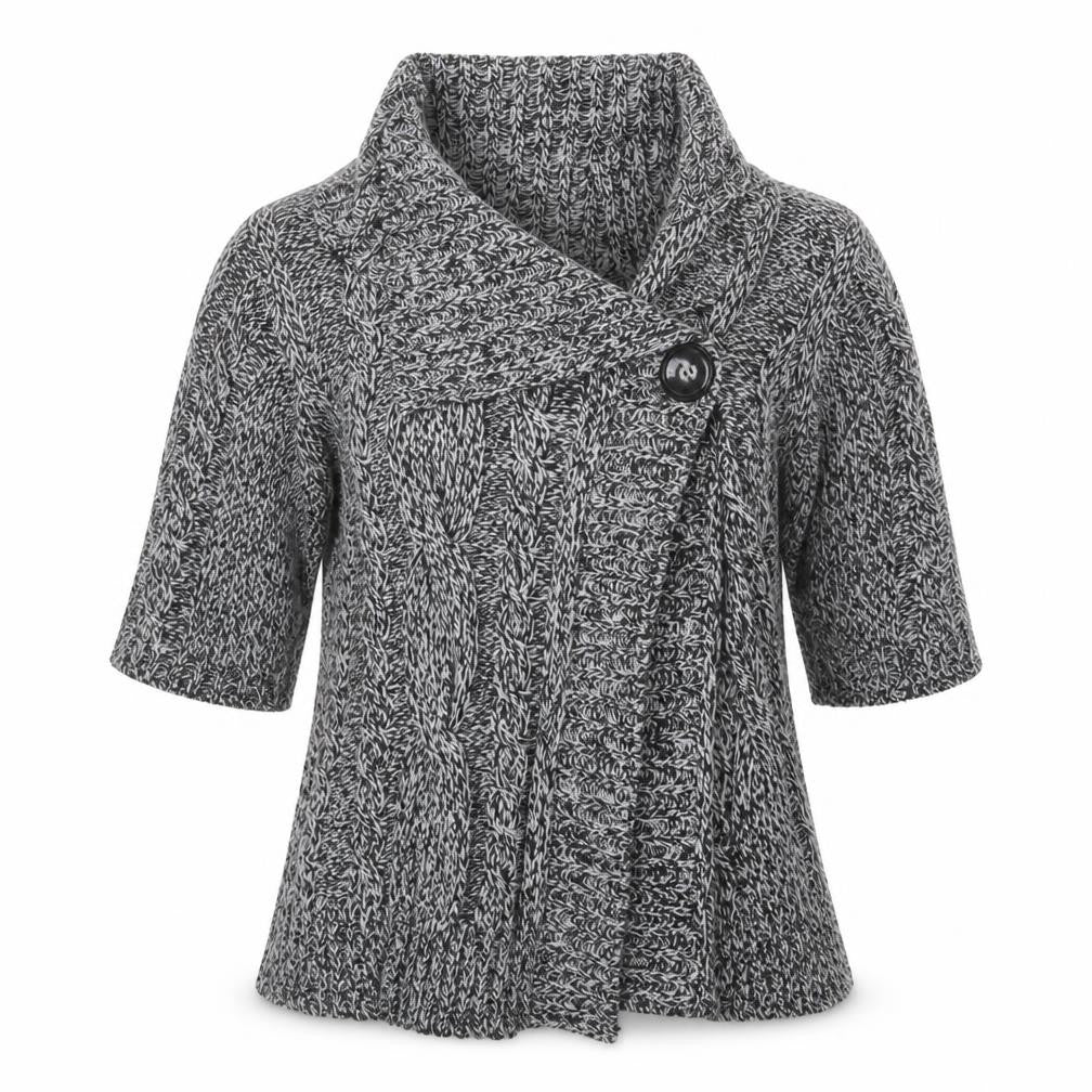 Front view of Love Knitwear women’s grey knit cardigan jumper, size M
