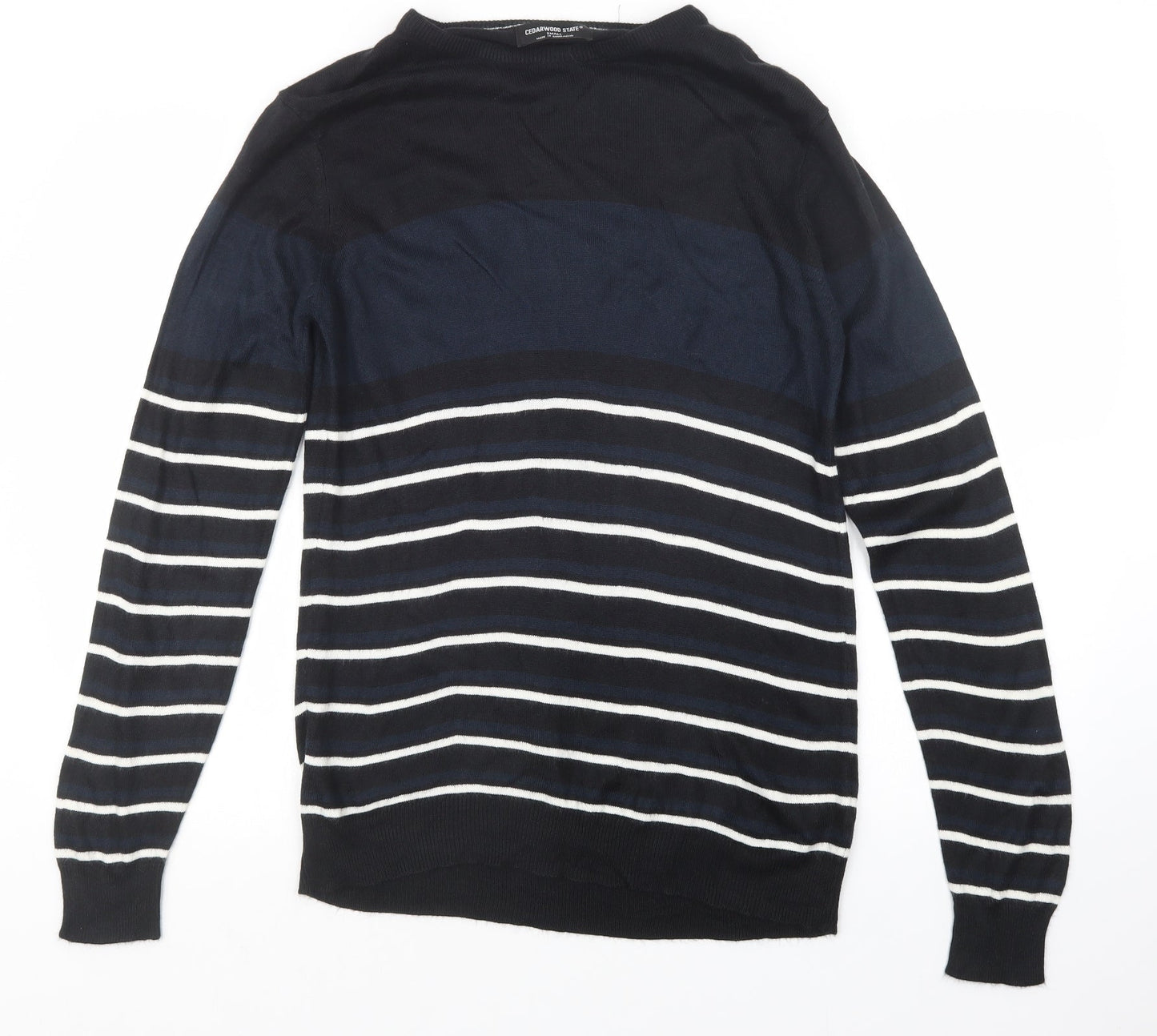 Cedar Wood State Mens Blue Striped Knit Pullover Jumper Size S
