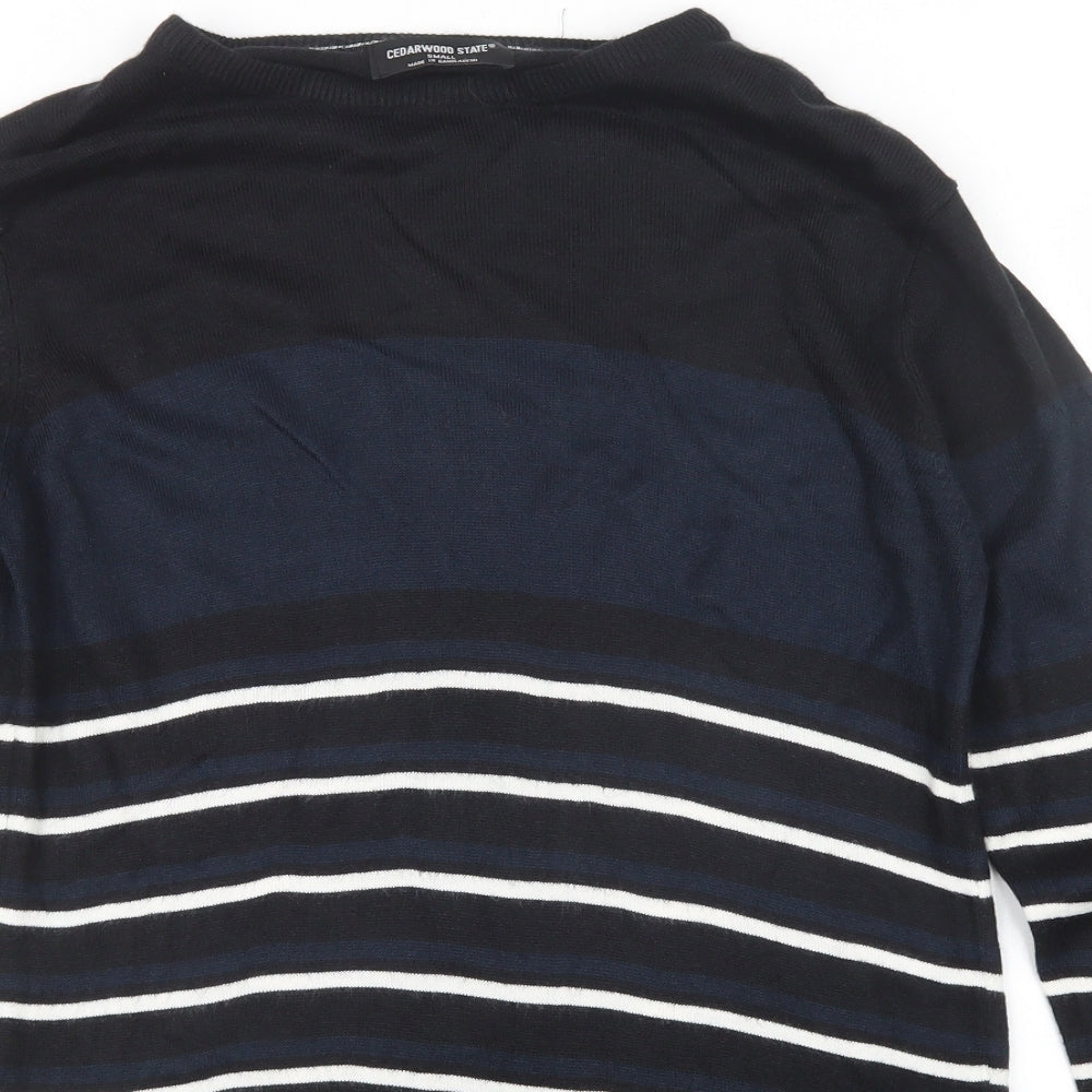 Cedar Wood State Mens Blue Striped Knit Pullover Jumper Size S
