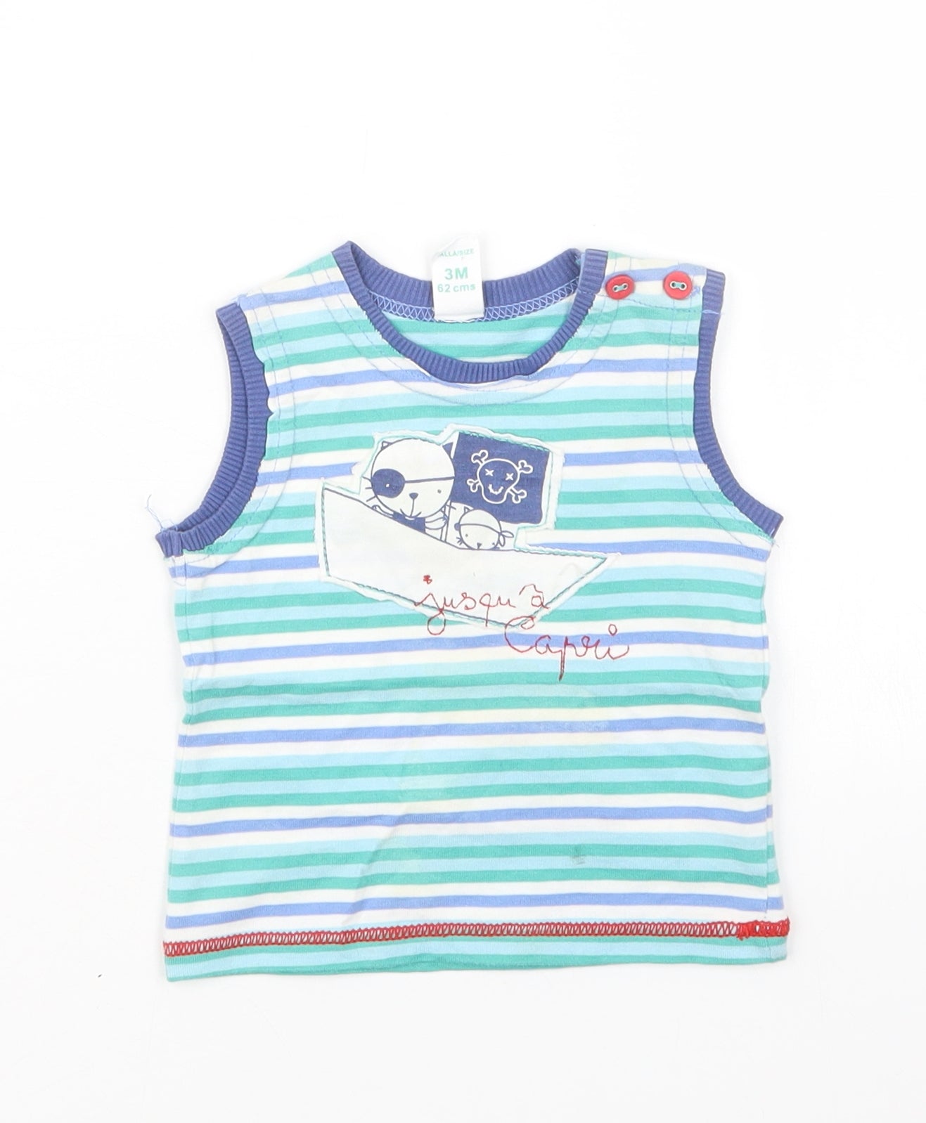 Miobic Boys Blue Striped  Basic T-Shirt Size 0-3 Months