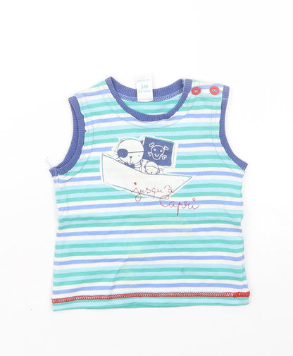 Miobic Boys Blue Striped  Basic T-Shirt Size 0-3 Months