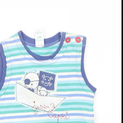 Miobic Boys Blue Striped  Basic T-Shirt Size 0-3 Months