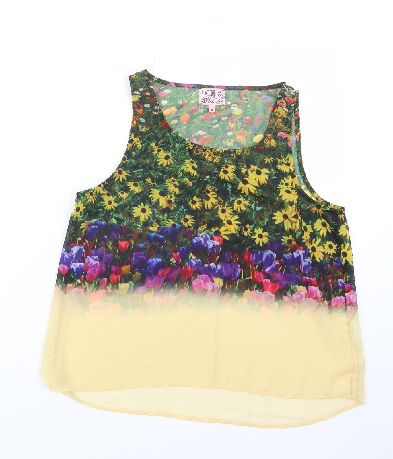 Womens UK Size 8 Neon Rose Yellow Basic Tank