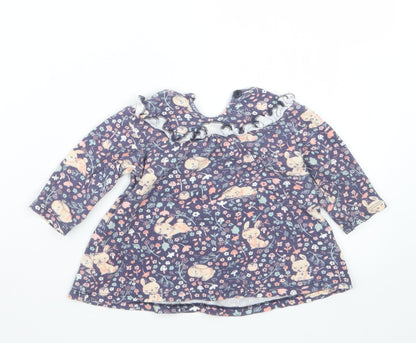 George Girls Blue Geometric  Basic Blouse Size 6-9 Months