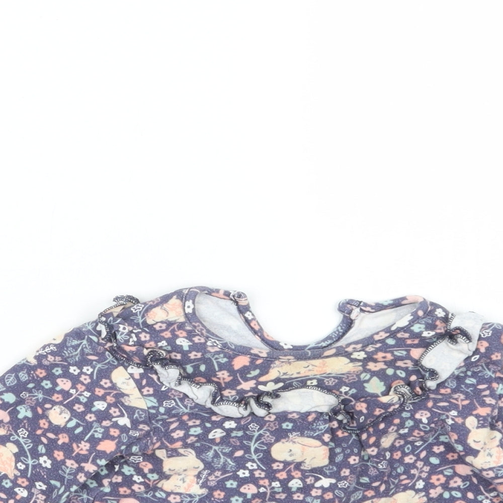 George Girls Blue Geometric  Basic Blouse Size 6-9 Months