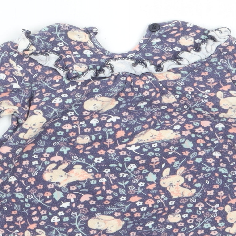 George Girls Blue Geometric  Basic Blouse Size 6-9 Months