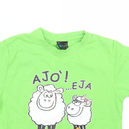 Close-up detail of Blue garda boys’ green basic t-shirt, size 5-6, years