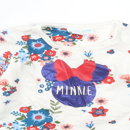Disney Baby Girls White Floral  Basic T-Shirt Size 6-9 Months  - Minnie Mouse