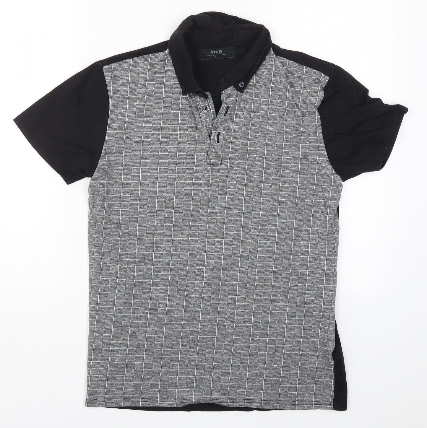 Matalan Mens Grey Check   Polo Size S