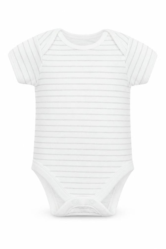 Front view of George Baby White Striped Babygrow One-Piece, size 0-3, Months