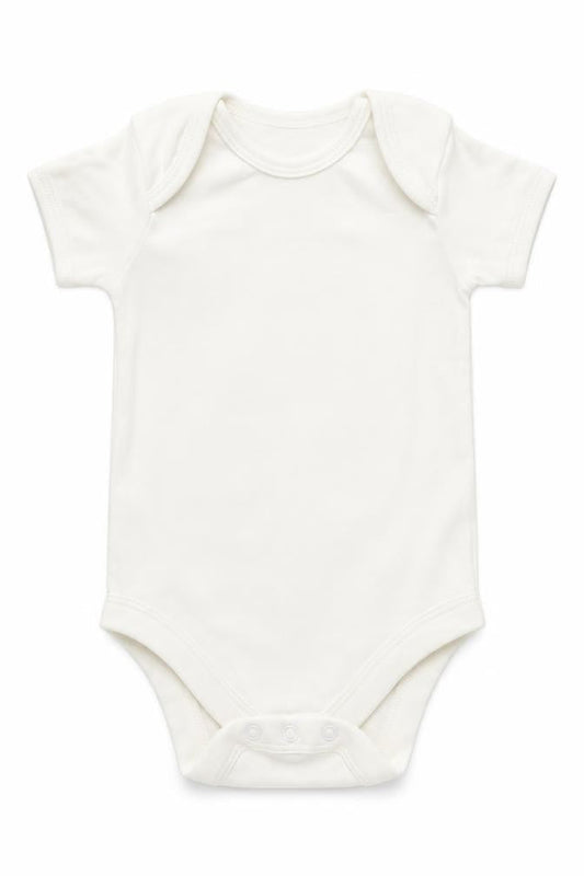 Front view of Tu Baby White Babygrow One-Piece, size 6-9, Months