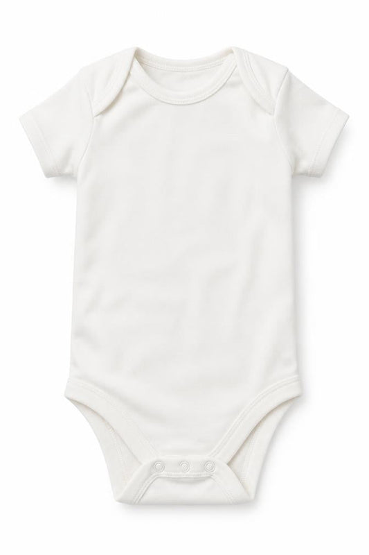 Front view of Tu Baby White Babygrow One-Piece, size 6-9, Months