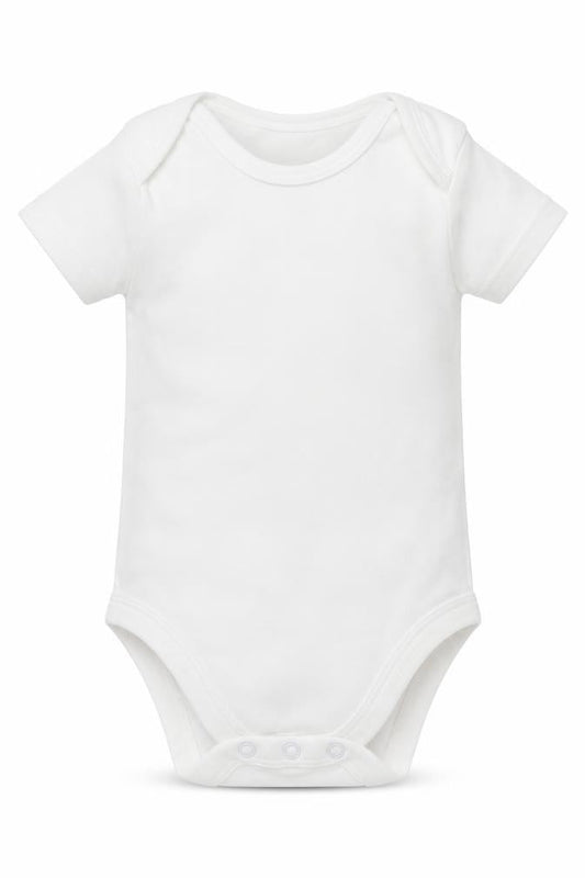 Front view of Tu Baby White Babygrow One-Piece, size 6-9, Months