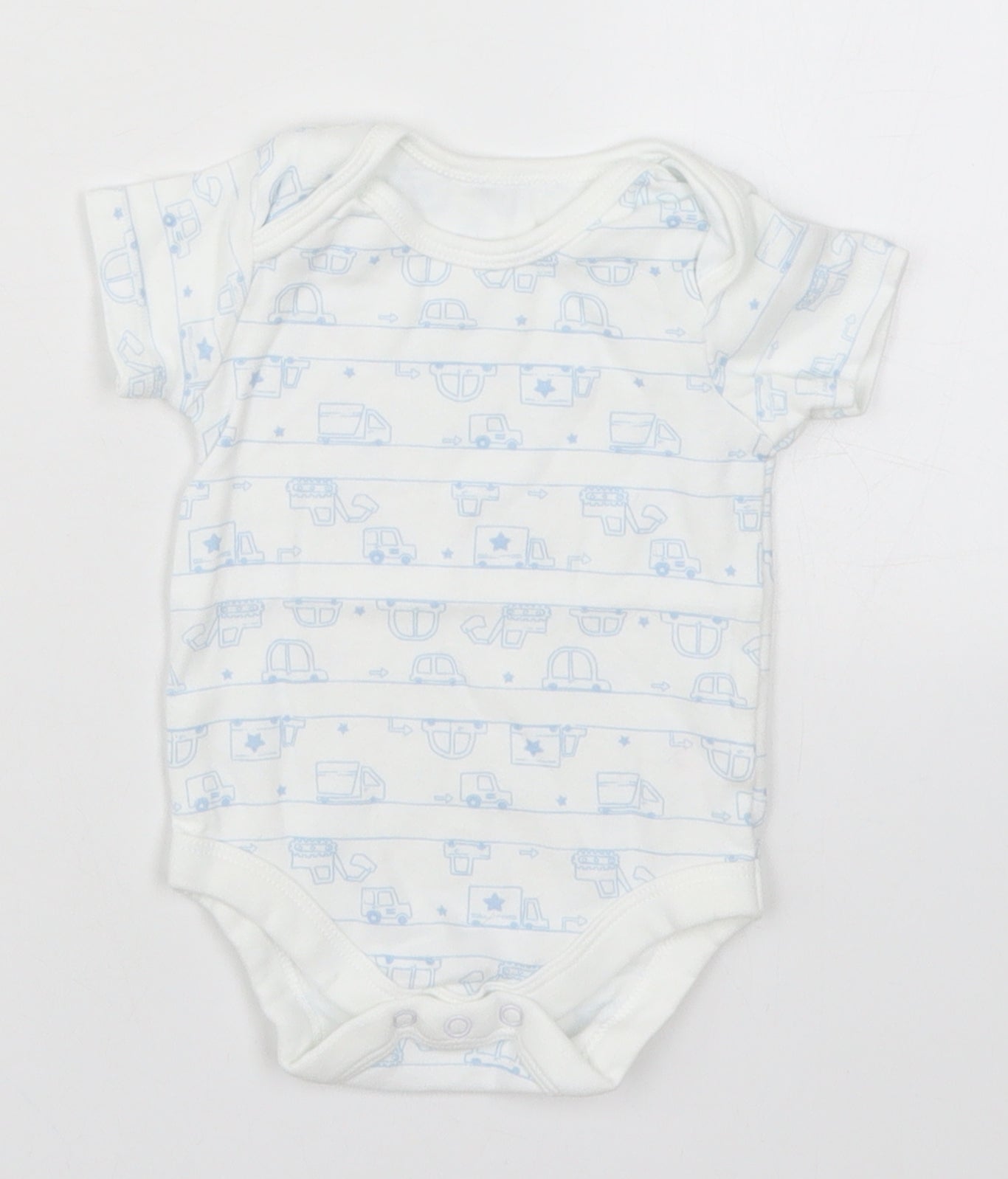 TU Baby White   Babygrow One-Piece Size 3-6 Months  - Blue Cars