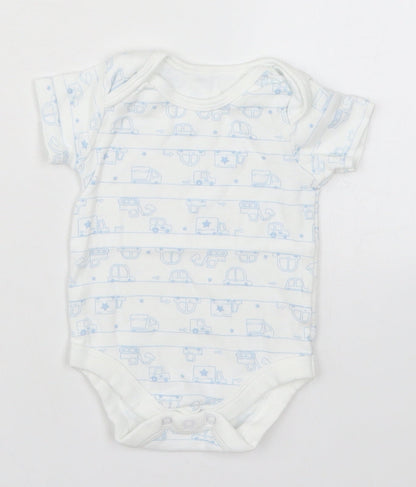 TU Baby White   Babygrow One-Piece Size 3-6 Months  - Blue Cars