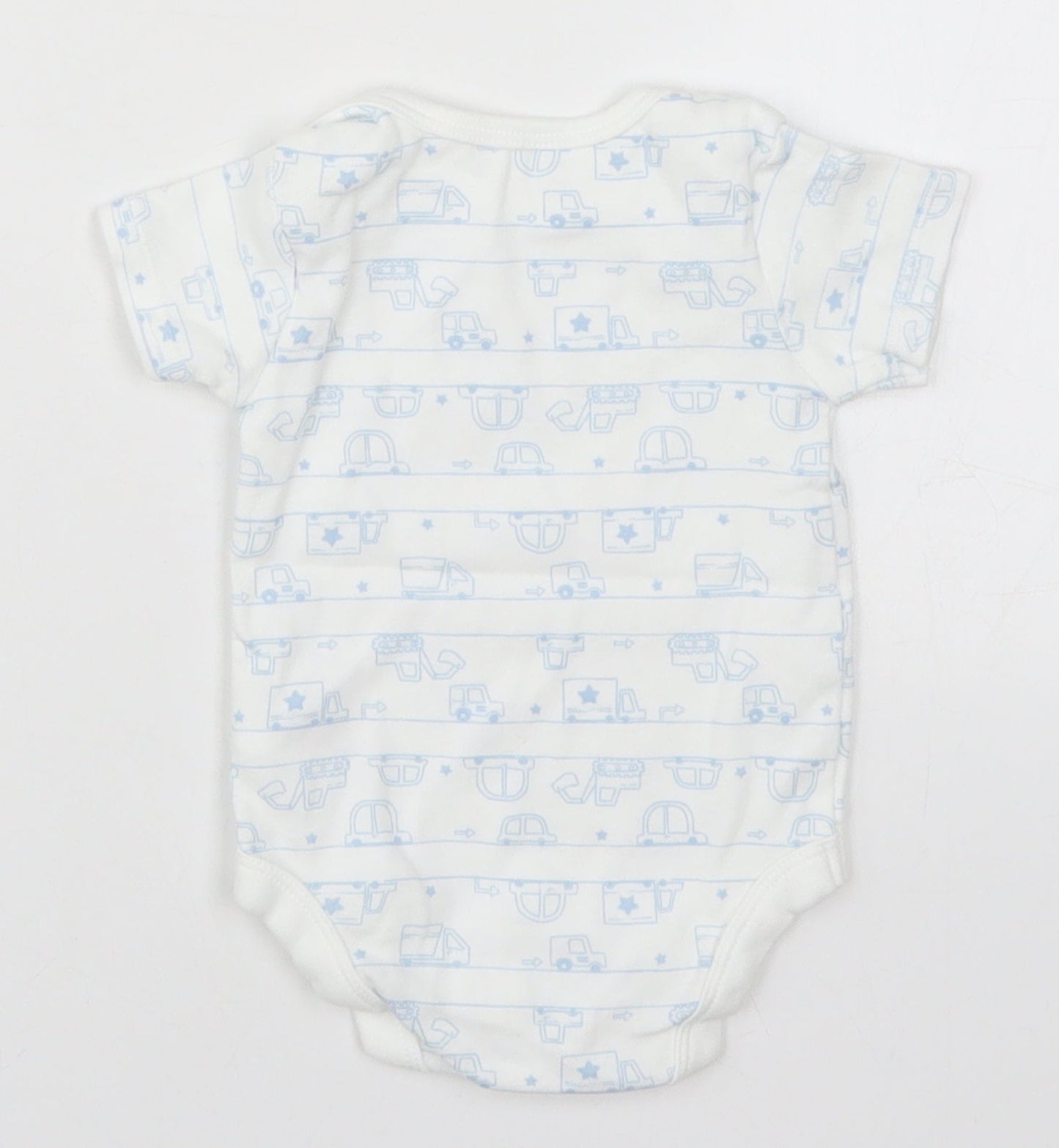 TU Baby White   Babygrow One-Piece Size 3-6 Months  - Blue Cars