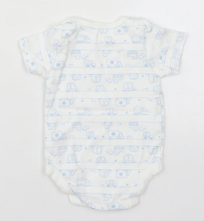 TU Baby White   Babygrow One-Piece Size 3-6 Months  - Blue Cars