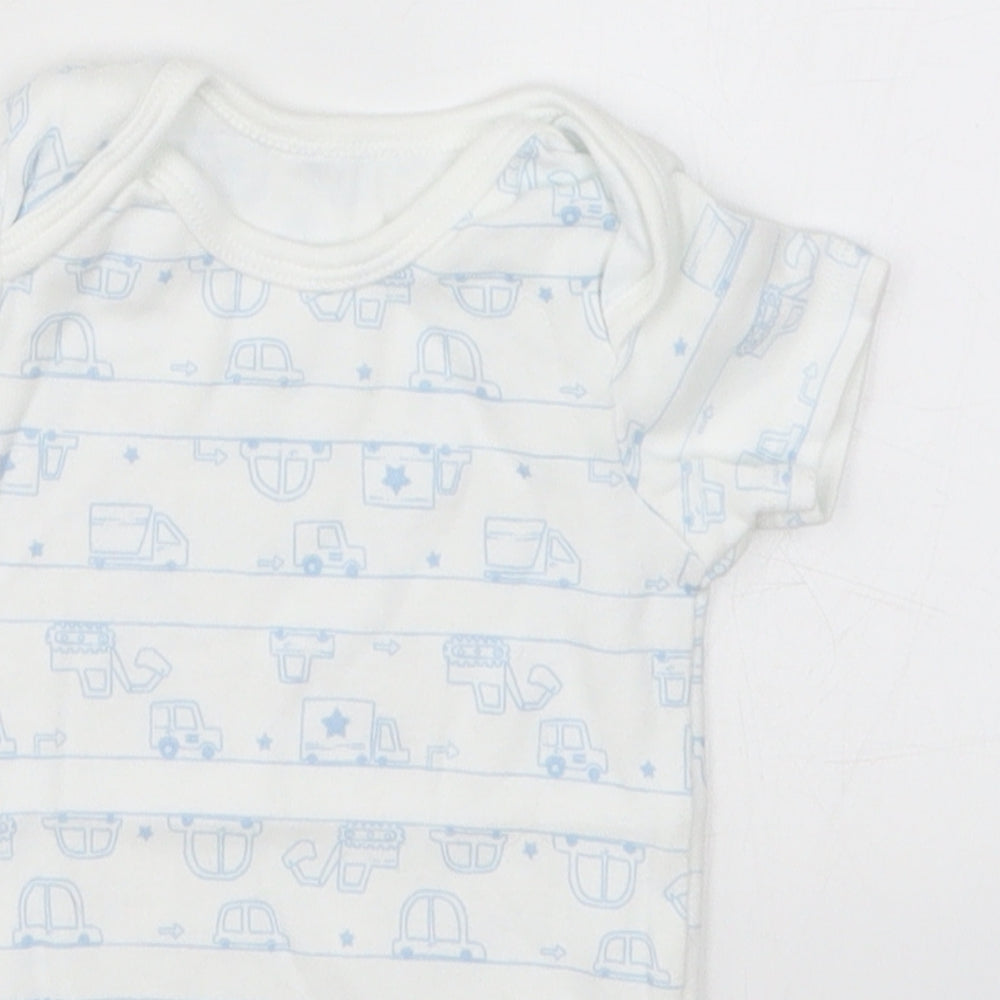 TU Baby White   Babygrow One-Piece Size 3-6 Months  - Blue Cars