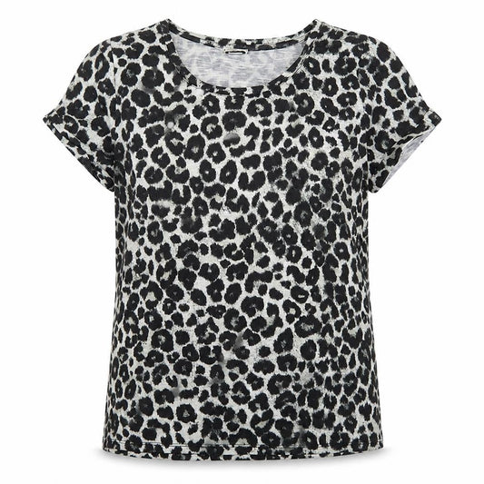 Front view of Pimkie women’s grey animal print basic t-shirt, size M