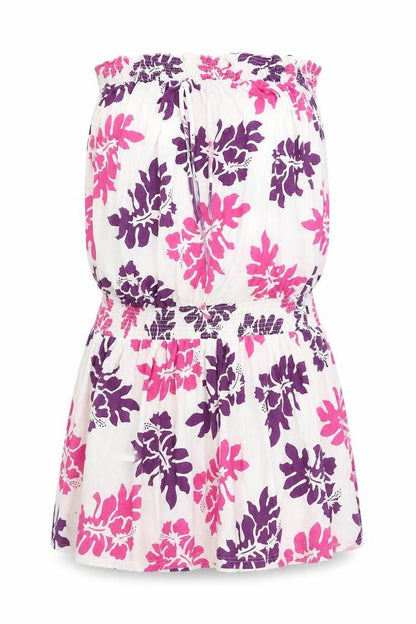 Front view of Dorothy Perkins women’s white floral mini, size UK 12
