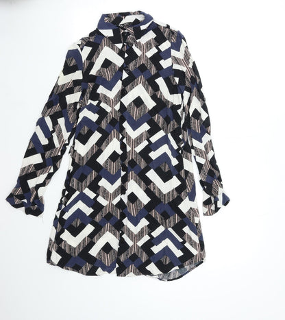 Select Womens Blue Geometric  Shirt Dress  Size 6