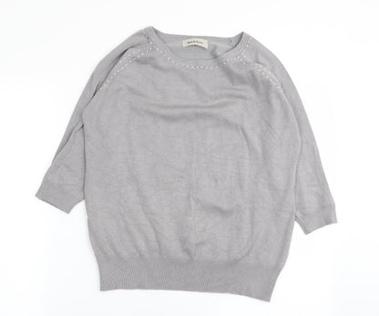 Womens UK Size M BASSINI Grey Basic T-Shirt