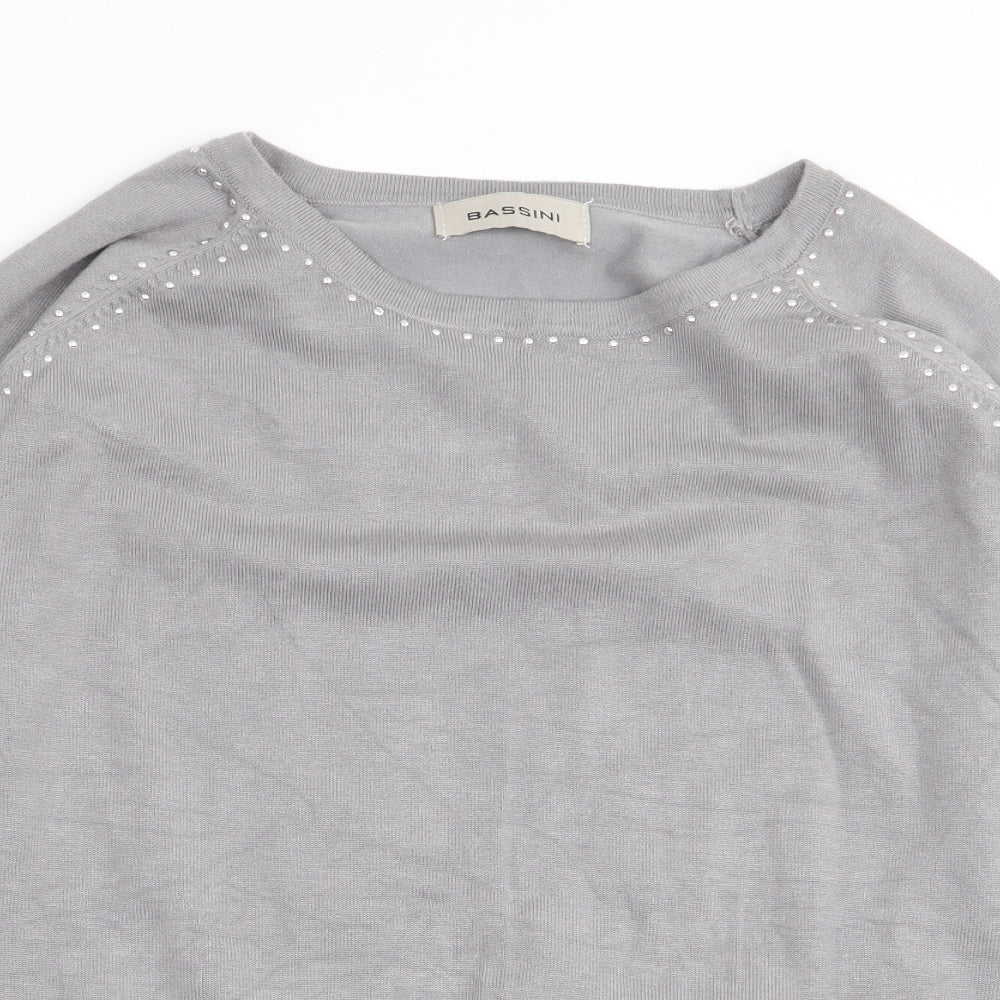Womens UK Size M BASSINI Grey Basic T-Shirt