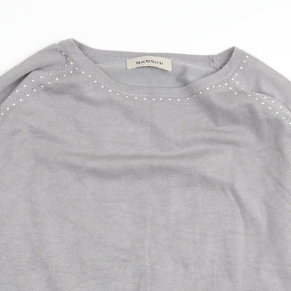 Womens UK Size M BASSINI Grey Basic T-Shirt