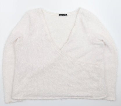 Boohoo Womens White  Knit Pullover Jumper Size 20