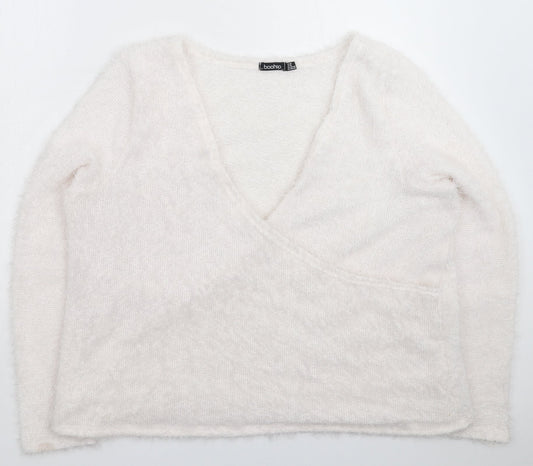Boohoo Womens White  Knit Pullover Jumper Size 20
