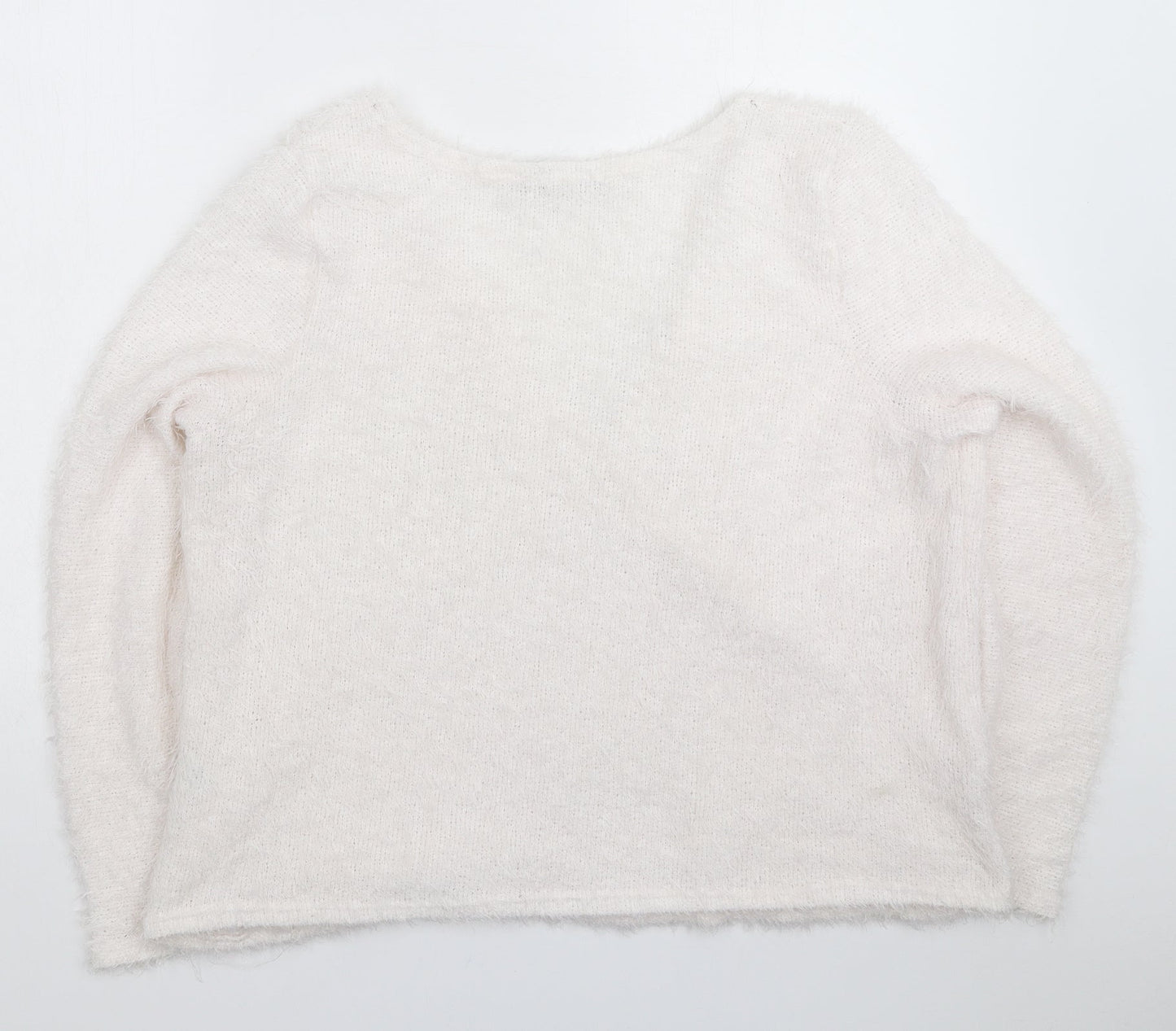 Boohoo Womens White  Knit Pullover Jumper Size 20