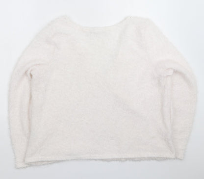 Boohoo Womens White  Knit Pullover Jumper Size 20