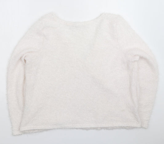 Boohoo Womens White  Knit Pullover Jumper Size 20