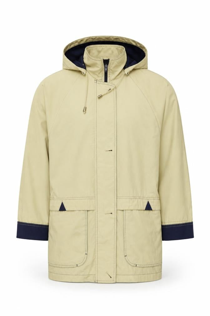 Front view of Klass men’s yellow jacket coat, size XS