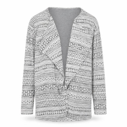 Front view of New Look women’s white fair isle cardigan jumper, size UK 8
