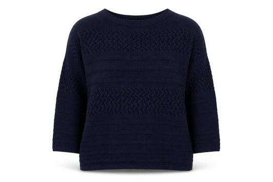 Front view of Bonmarché women’s blue jumper, size S