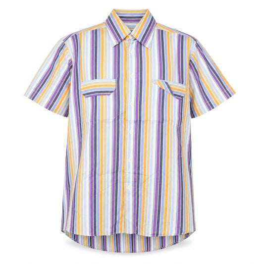 Front view of Coveri women’s white striped basic button-up, size UK 16