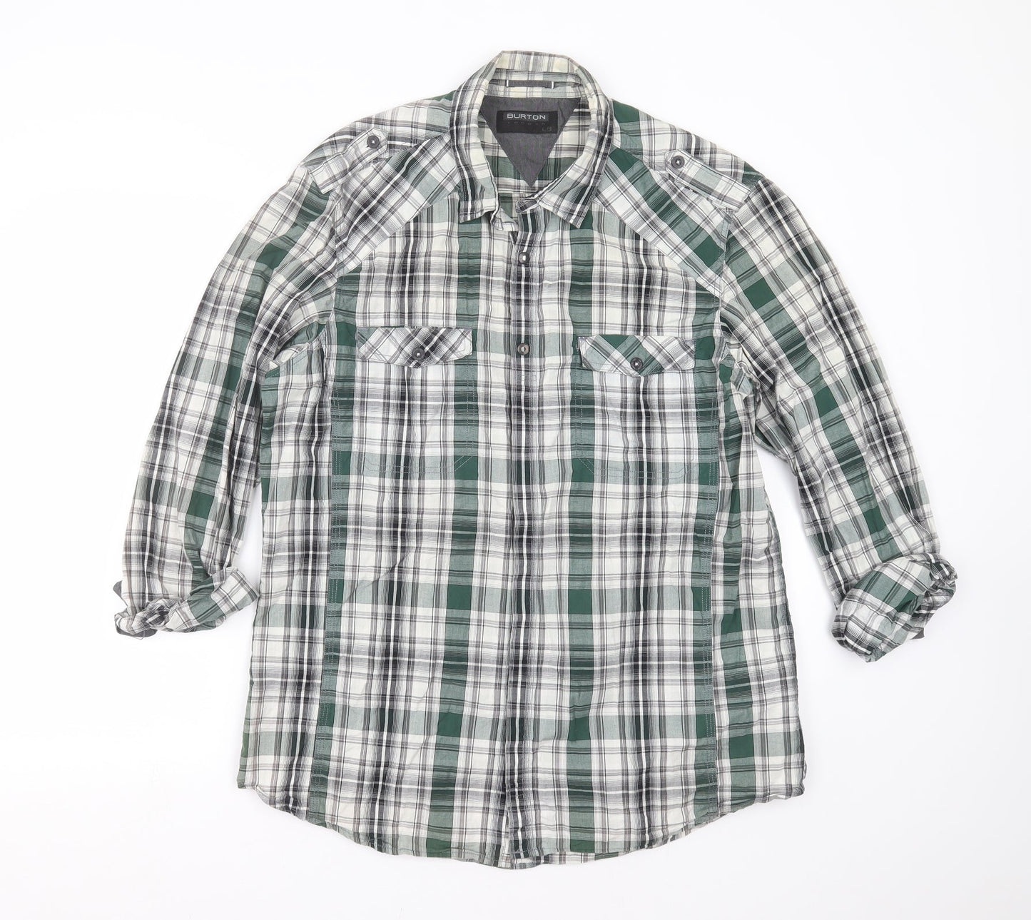 Mens UK Size L Burton Grey  Button-Up Long Sleeve Casual Shirt