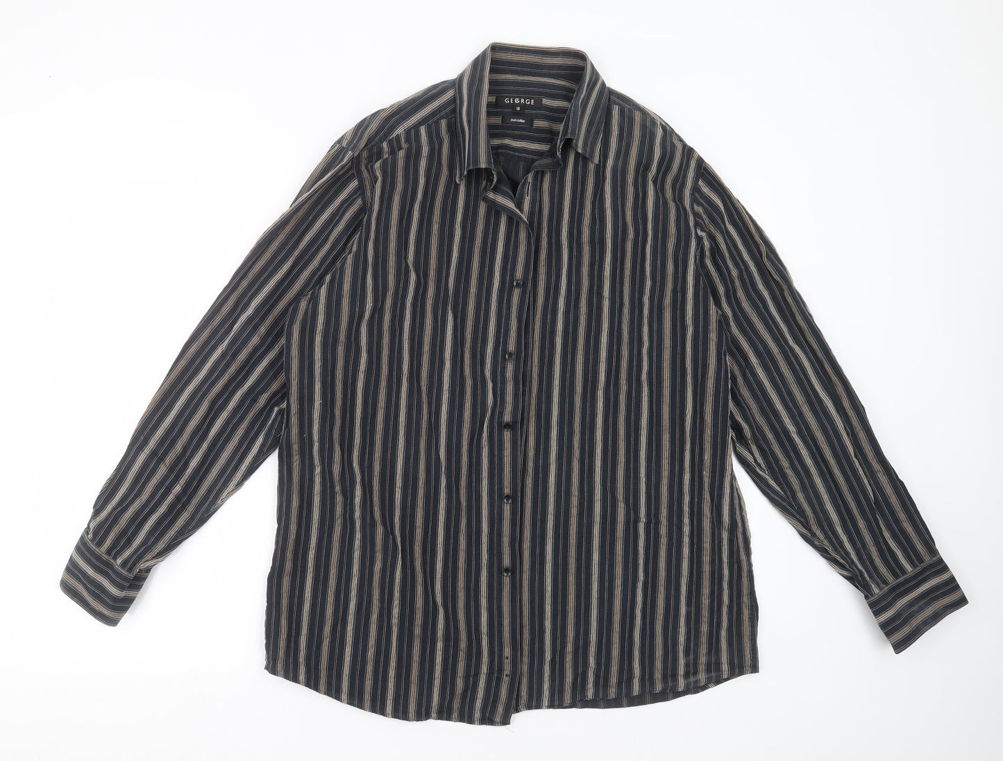 George Mens Black Striped   Button-Up Size 16