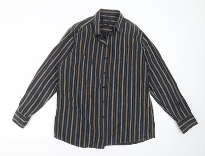 George Mens Black Striped   Button-Up Size 16