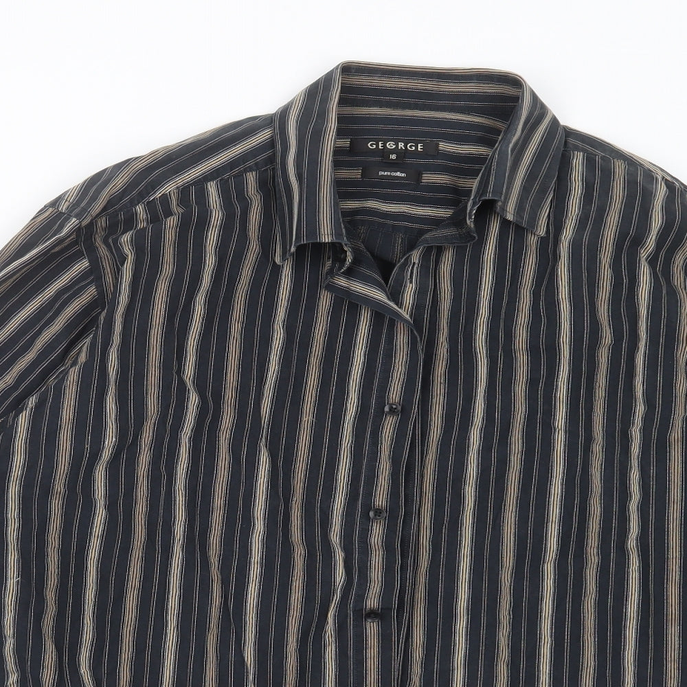George Mens Black Striped   Button-Up Size 16