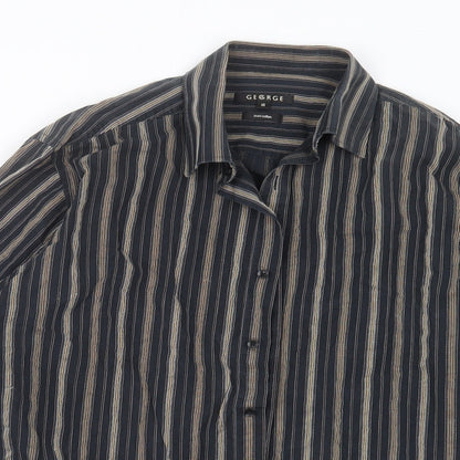 George Mens Black Striped   Button-Up Size 16