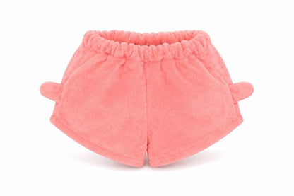 Front view of Preworn women’s pink hot pants shorts, size S, - meow