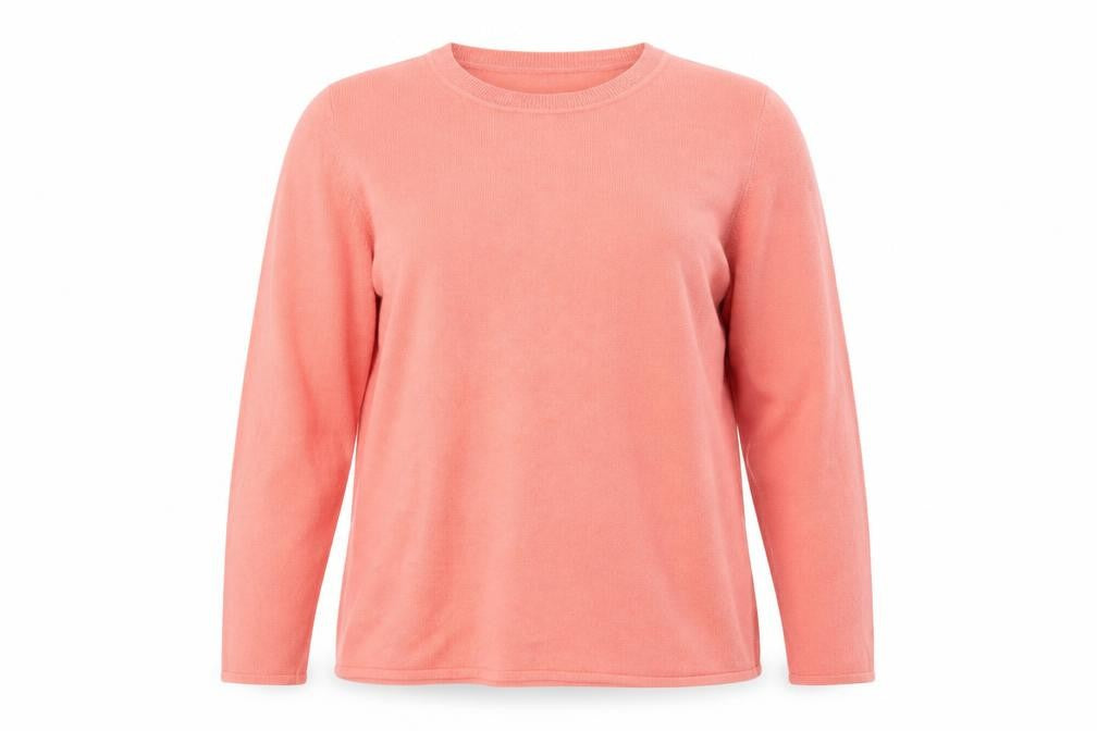 Front view of Love Knitwear women’s pink knit jumper, size UK 18