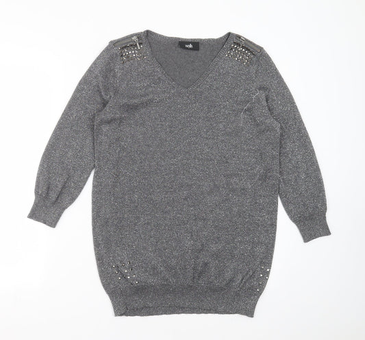 Womens UK Size S Wallis Silver Pullover Jumper