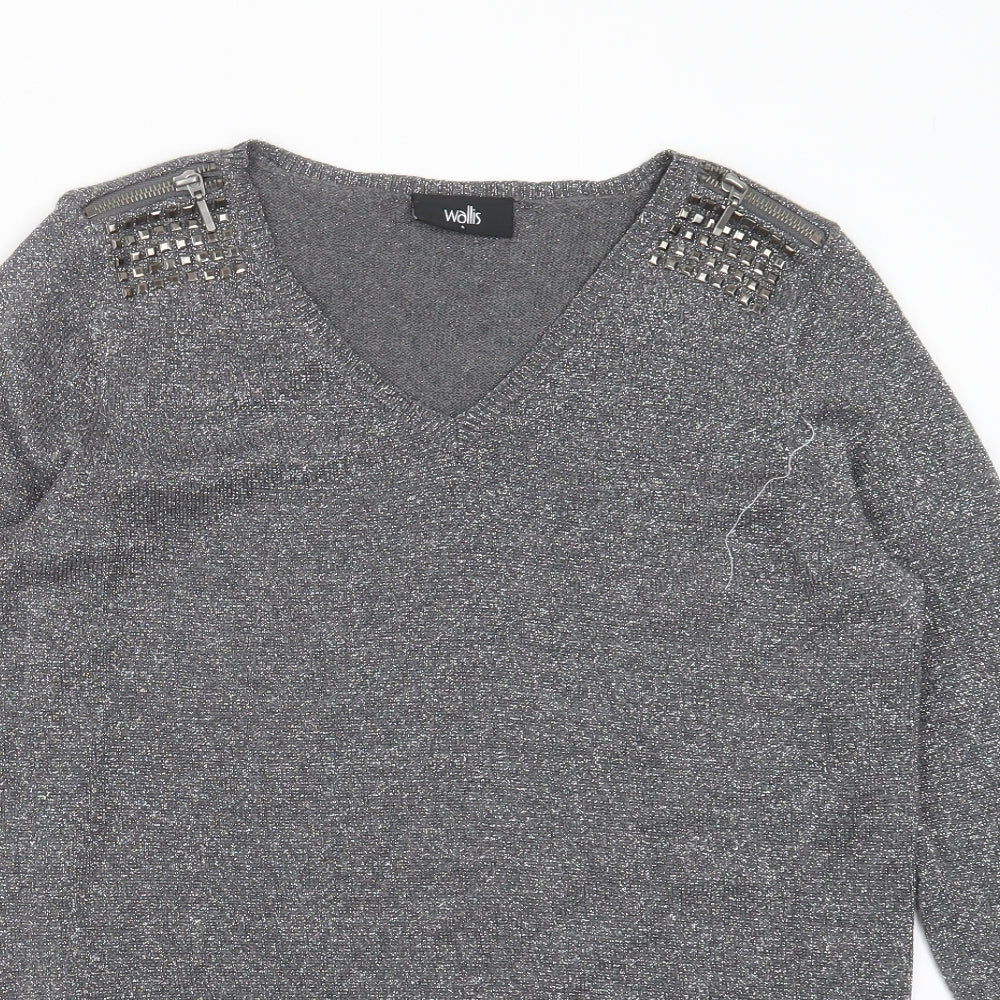 Womens UK Size S Wallis Silver Pullover Jumper