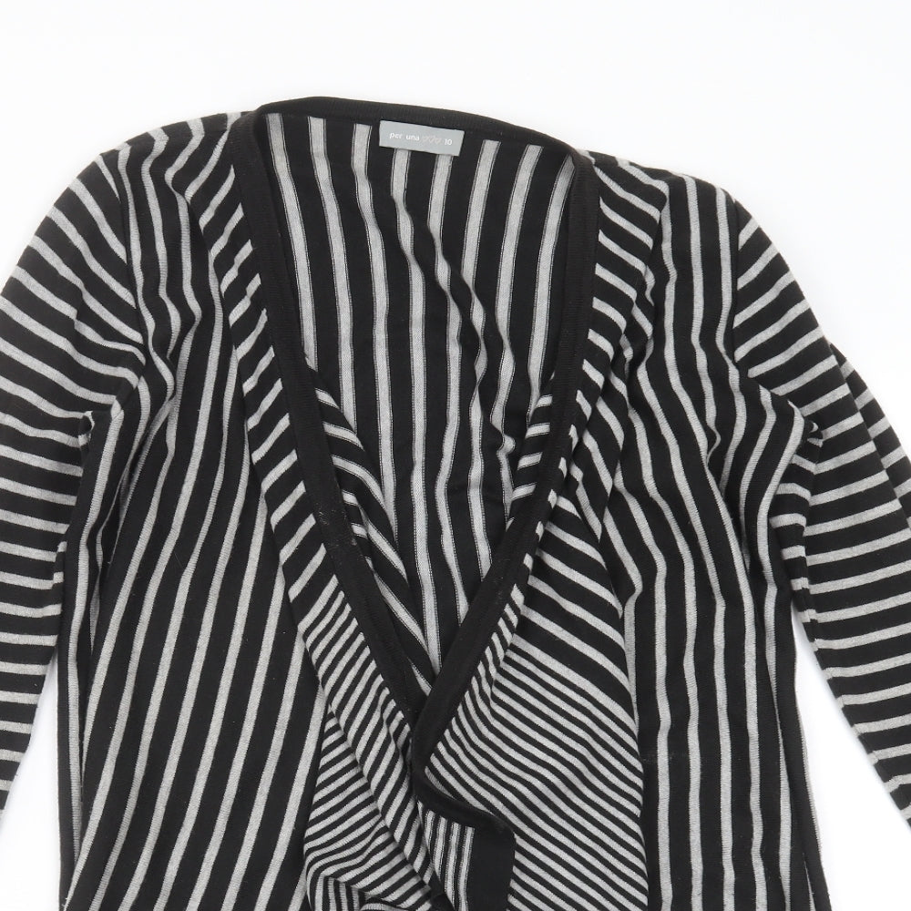 Marks and Spencer Womens Black Striped Knit Cardigan Jumper Size 10