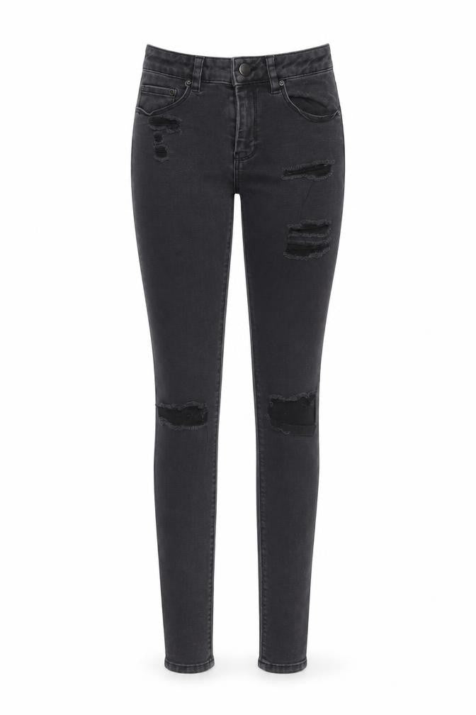 Front view of ASOS women’s grey denim skinny jeans, size UK 26, in, 32-inch leg